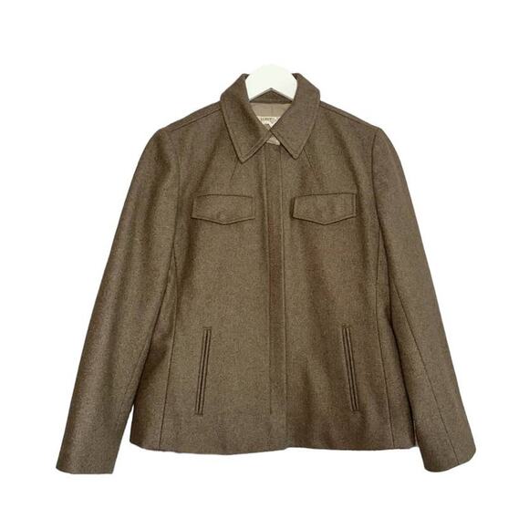 J. Crew Coat Tan Brown Wool Blend Zip Up Pea Coat Minimalist Jacket Small Petite - Picture 1 of 7